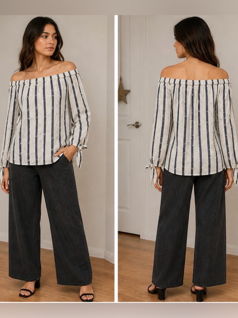 Target Striped Long Sleeve Off The Shoulders Open Shoulders Top Size Large